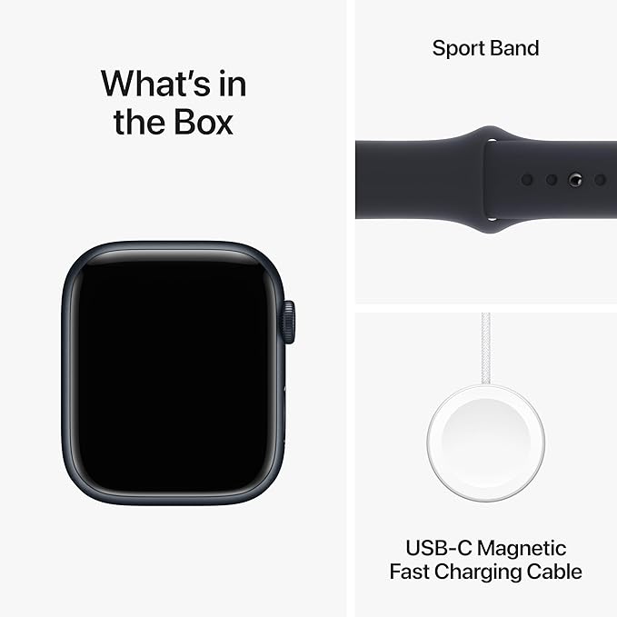 Apple Watch Series 9 [GPS 45mm] Smartwatch with Midnight Aluminium Case with Midnight Sport Band. Fitness Tracker, Blood Oxygen & ECG Apps, Water-Resistant - S/M