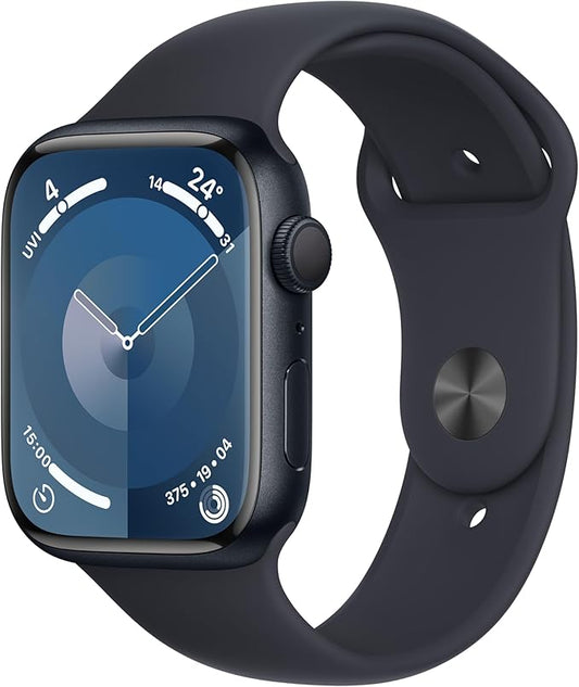 Apple Watch Series 9 [GPS 45mm] Smartwatch with Midnight Aluminium Case with Midnight Sport Band. Fitness Tracker, Blood Oxygen & ECG Apps, Water-Resistant - S/M