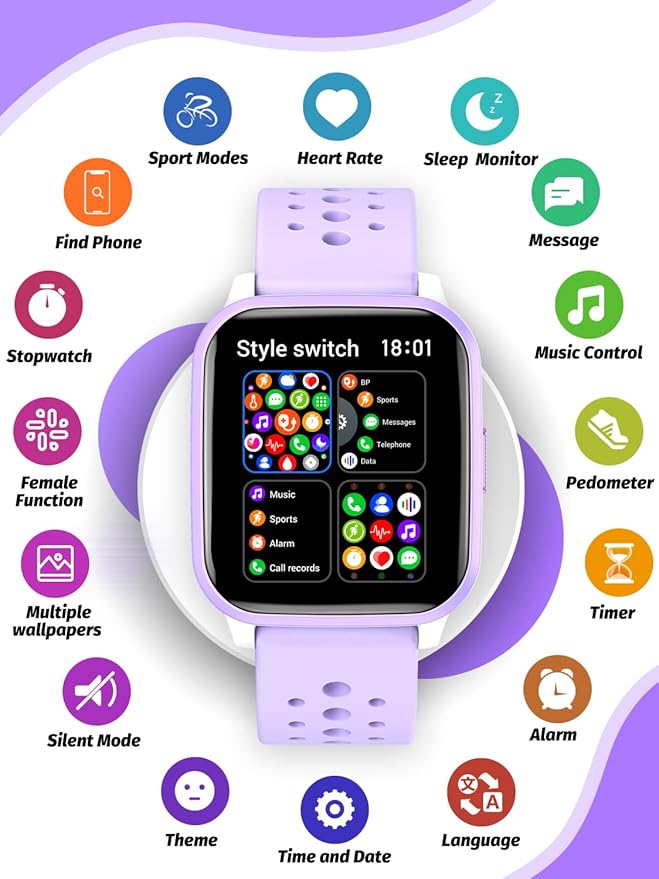 Butele Kids Smart Watch Girls Boys, Smart Watch for Kids Girls Smart Watch Gifts for 4-16 Years Old with Sleep Mode Multiple Sports Modes Pedometer Birthday Gift for Boys Girls (Purple)