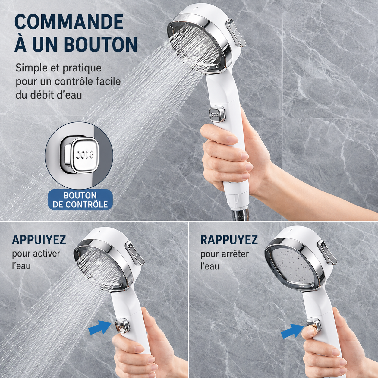 Pommeau de Douche Haute Pression 3 Modes